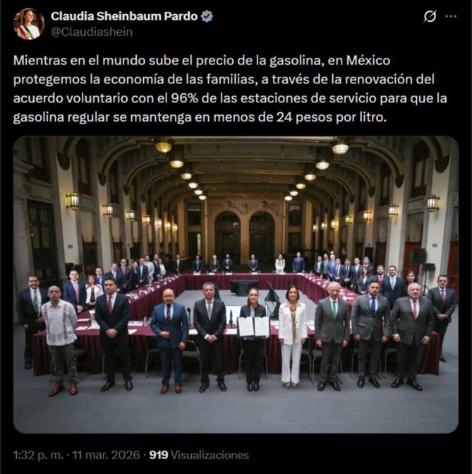 Gobierno y gasolineros renuevan acuerdo; mantendrán en 24 pesos la gasolina magna por seis meses